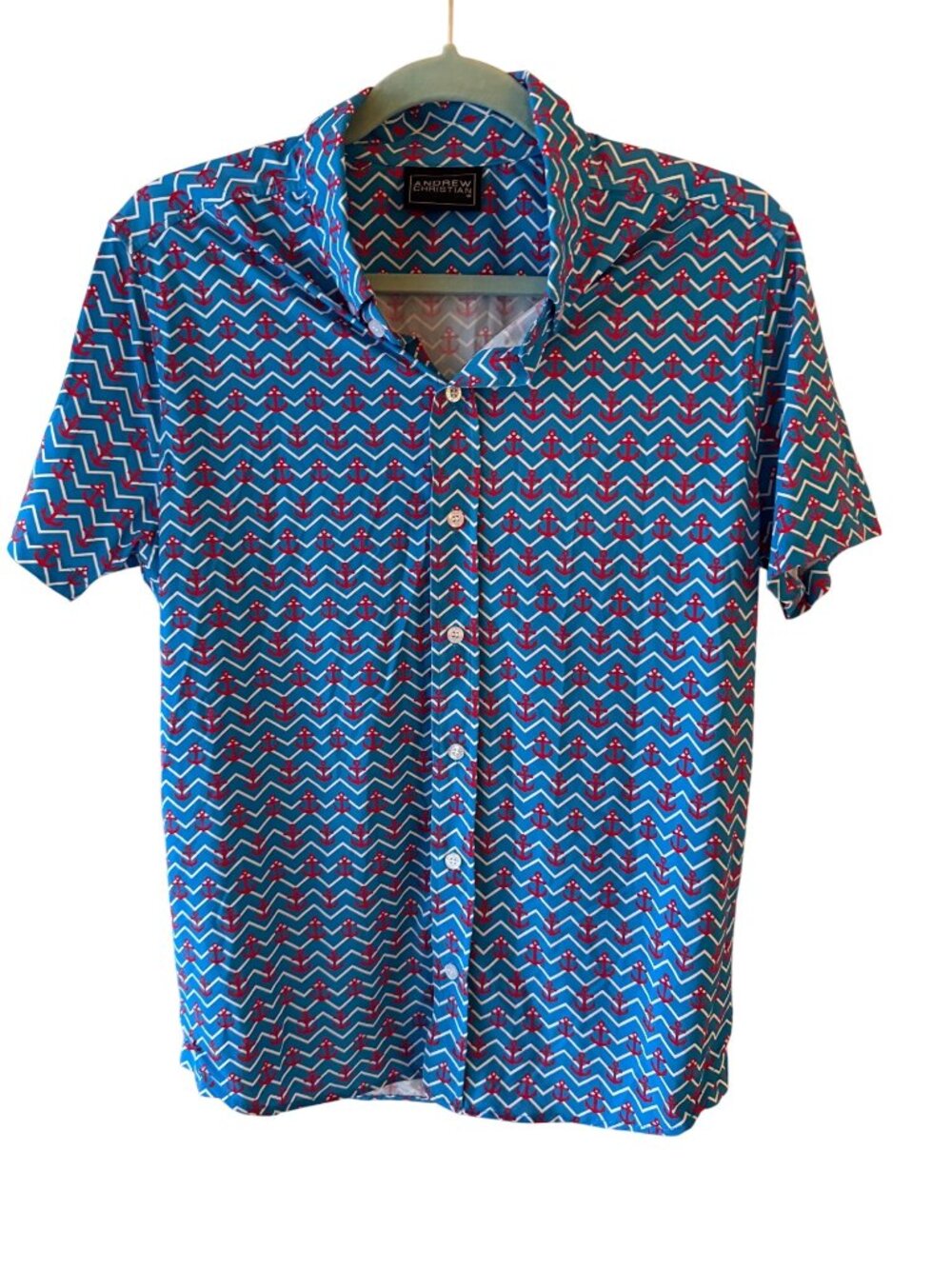 Andrew Christian Mens Short Sleeve Anchor Chevron Print Shirt Size Small Casual